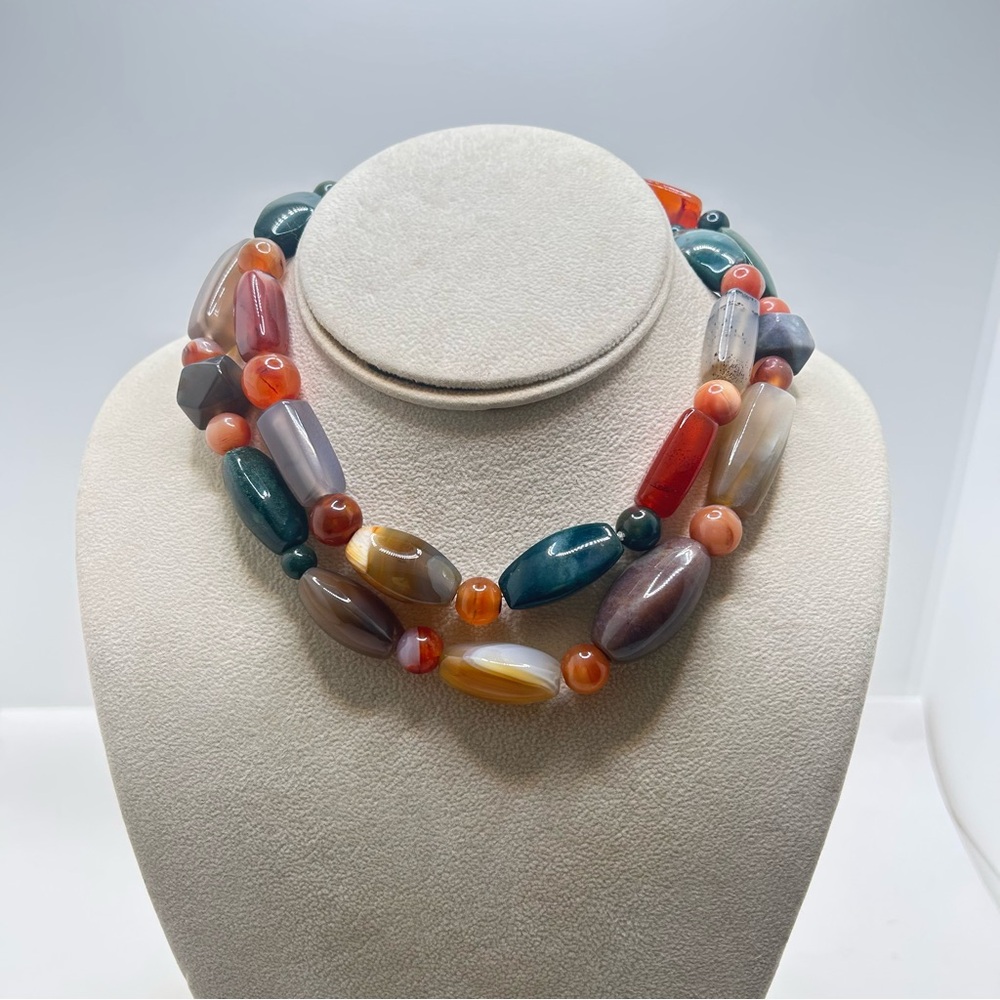 Multicolor Beaded Agate Semi-Precious Gemstone Necklace